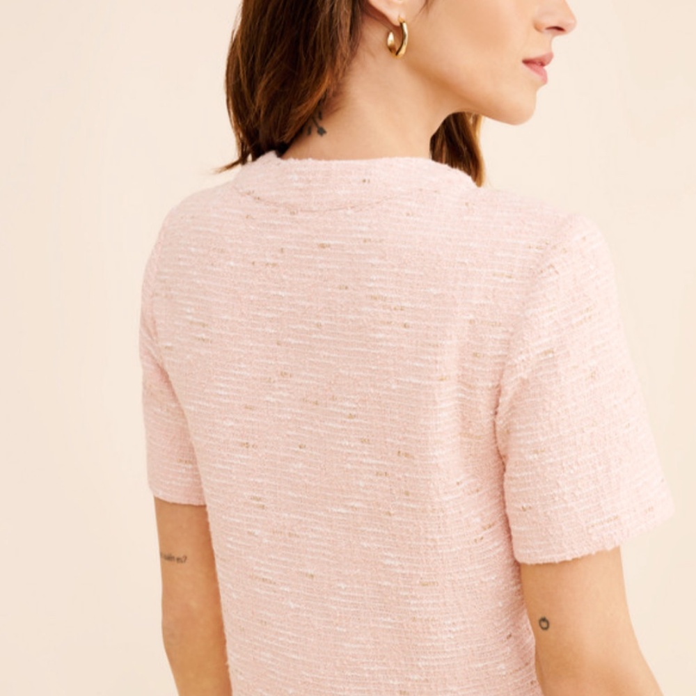 Amanda Uprichard Pink Tweed Pearl Button Top - Picture 2 of 2